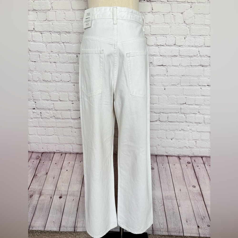 ZARA Baggy Fit Mid Rise Dropped Crotch Straight Leg White Denim Jean--NWT--29 - Picture 13 of 16